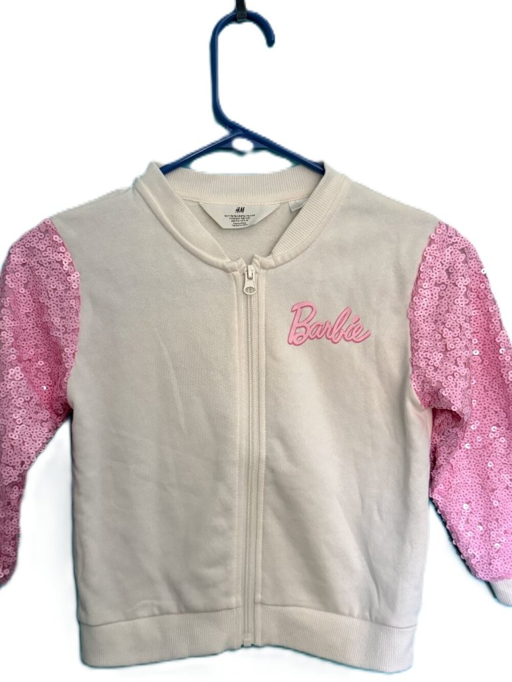 🎀✨H&M Barbie Sequin Sleeve Zip-up Sweatshirt Jacket - Girl's 5T/6